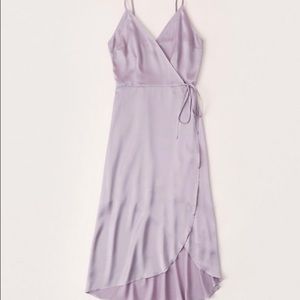 NWT purple satin wrap midi dress